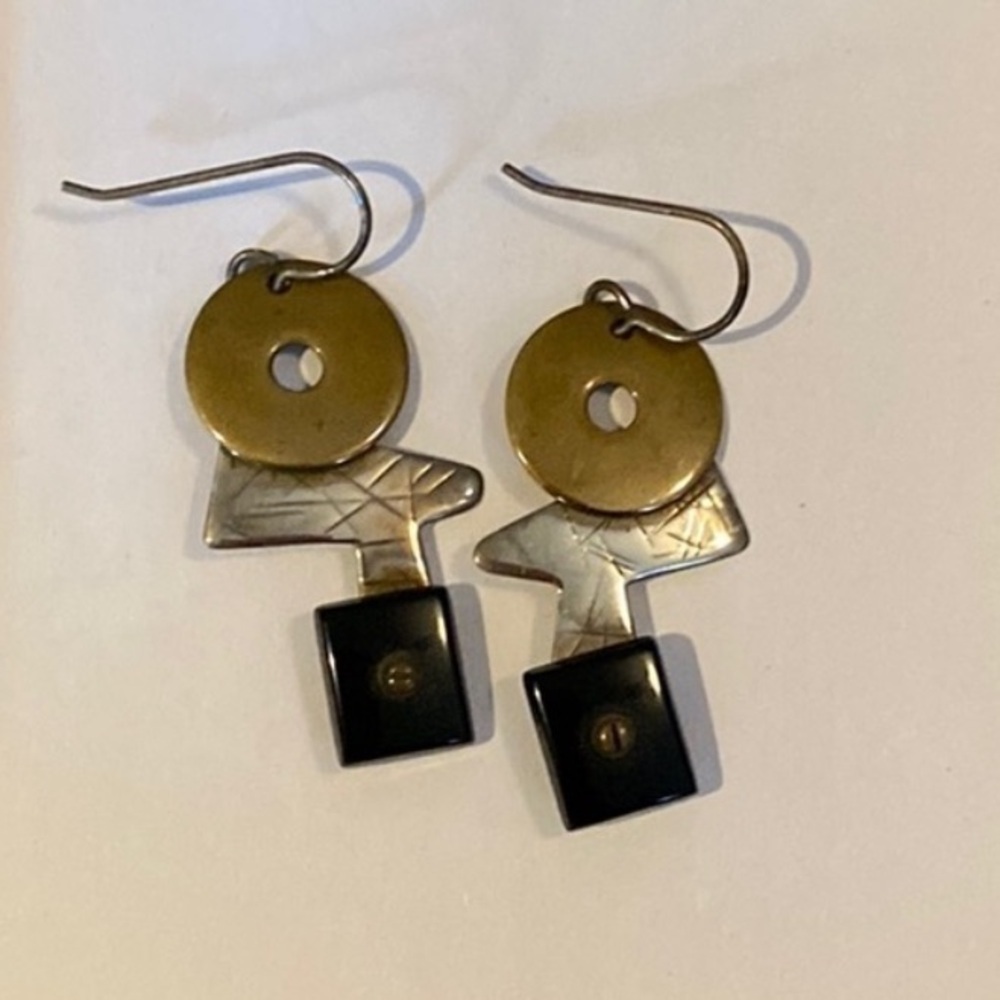 Handmade Black & Gold Geometric Statement Earrings MOVING SALE